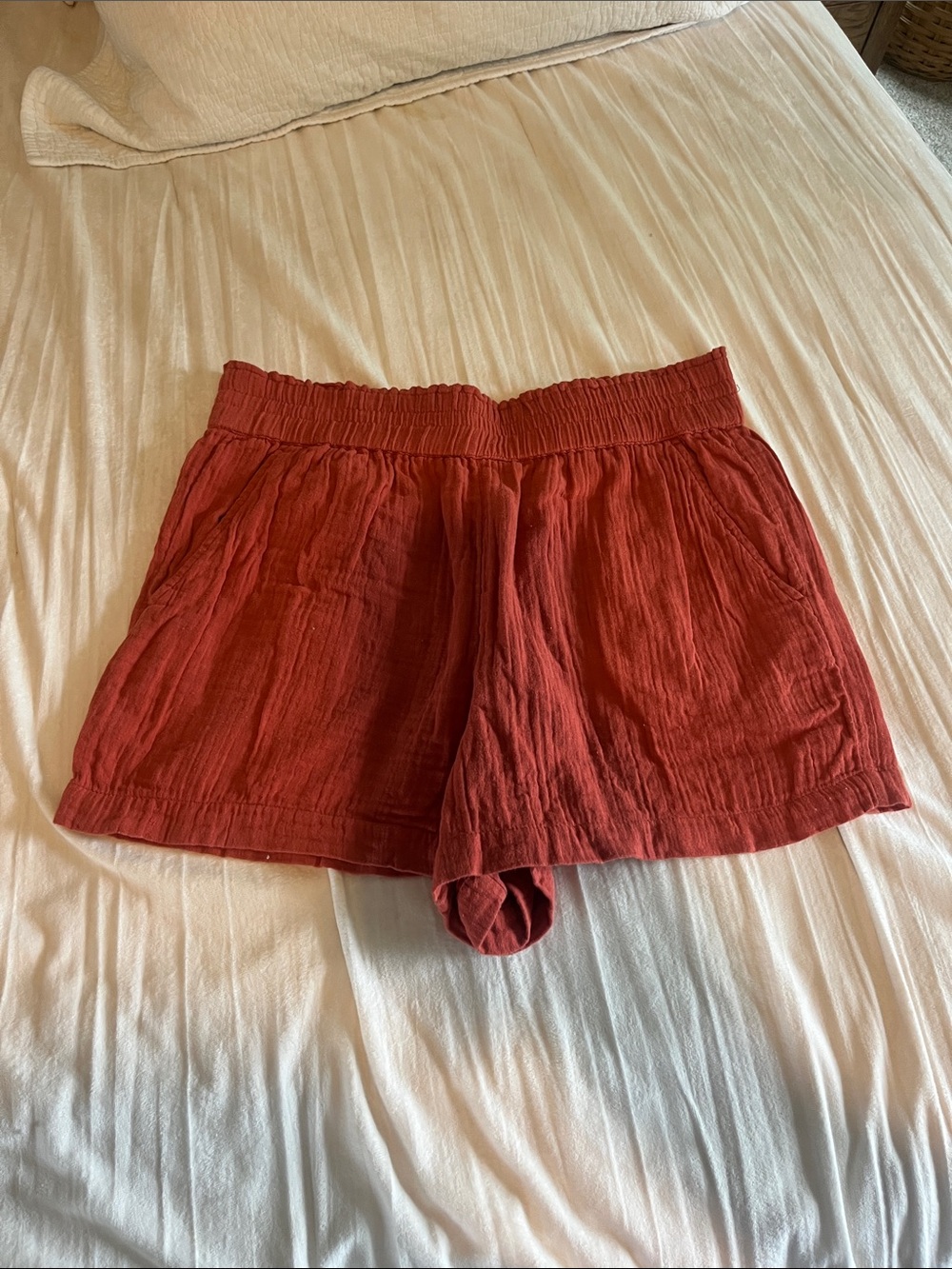 LOFT High-Waist Pull-On Shorts in Rust